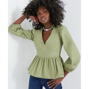 Hyacinth House  Sage Green Puff Sleeve Elaina Blouse Romantic Women's XS